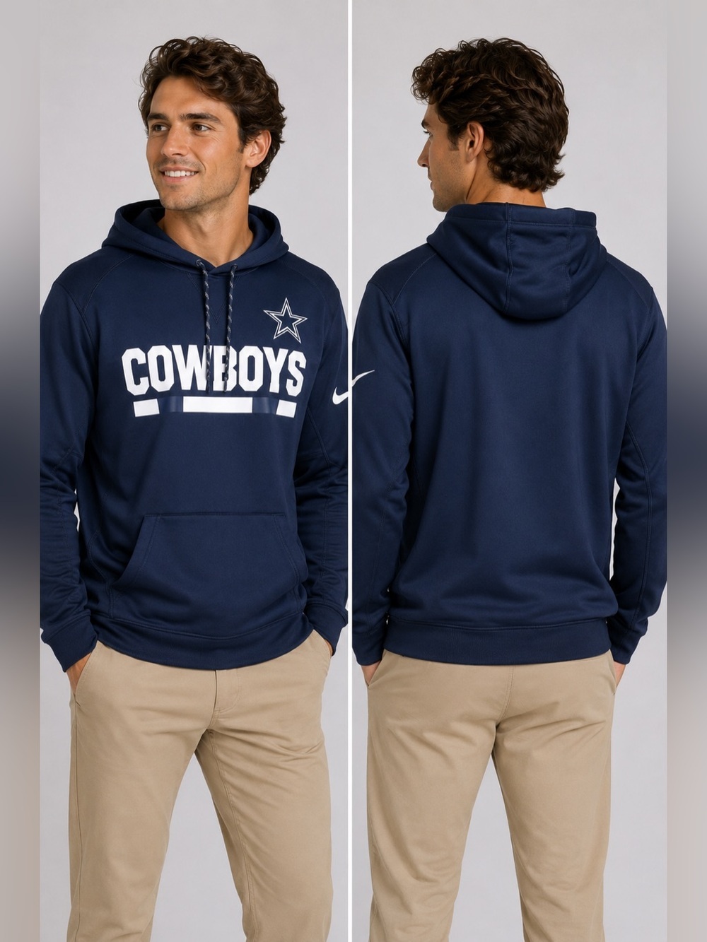 Nike NFL Dallas Cowboys Navy and White Pullover Hoodie Sweatshirt L Large